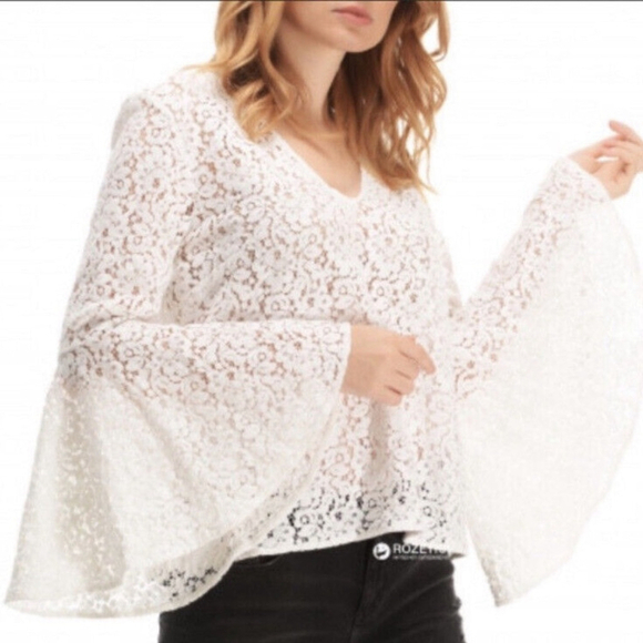 Zara Blouse Cream Floral Lace Boho Bell Sleeve Festival sz xs - Picture 3 of 14